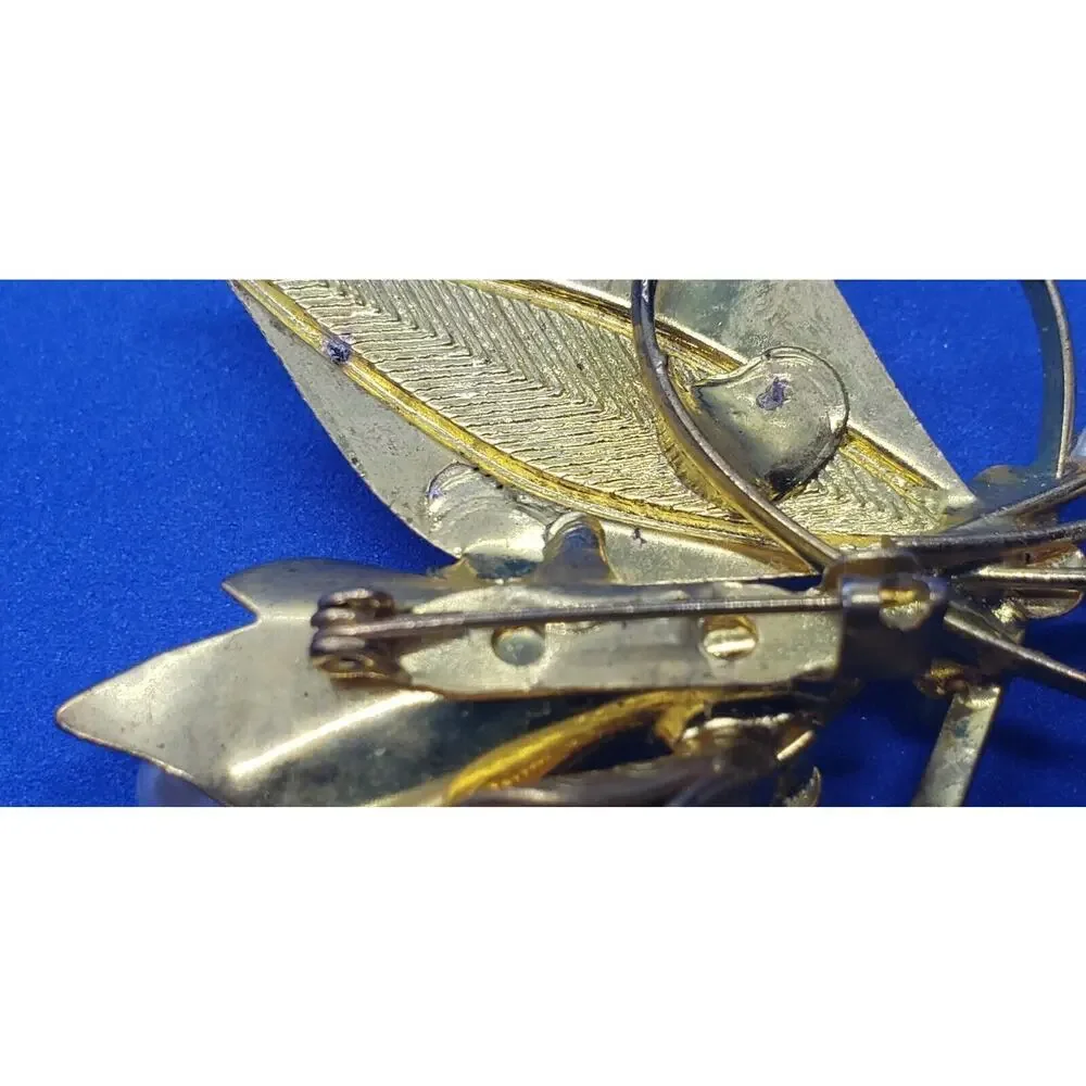 Antique Art Nouveau Brooch Big Faux Pearl & Calla Lily Flowers Gold leaves